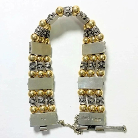 Azriel David Sterling Silver Gold Bead Accent One Of A Kind Boho Bracelet - Picture 6 of 7